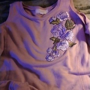 No comment brand, dusty purple, floral, shoulder less, long sleeve, sweater